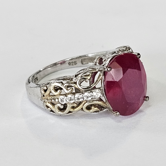 Genuine Niassa Ruby & White Zircon Ring 14k/Platinum over 925 Size 7 Fin… - Picture 3 of 7